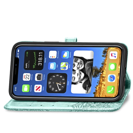 For iPhone 12 / 12 Pro Halfway Mandala Embossing Pattern Horizontal Flip Leather Case with Holder & Card Slots & Wallet & Lanyard(Green)-garmade.com