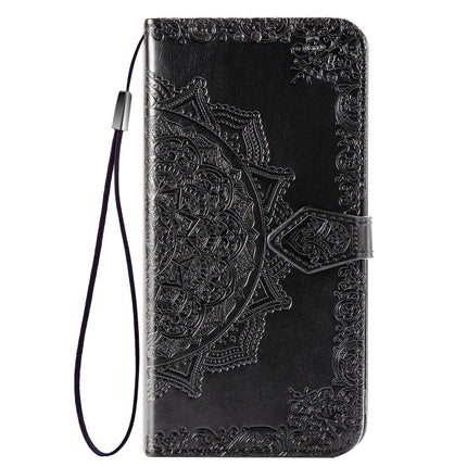 For iPhone 12 / 12 Pro Halfway Mandala Embossing Pattern Horizontal Flip Leather Case with Holder & Card Slots & Wallet & Lanyard(Green)-garmade.com