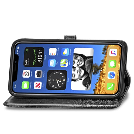 For iPhone 12 mini Halfway Mandala Embossing Pattern Horizontal Flip Leather Case with Holder & Card Slots & Wallet & Lanyard(Black)-garmade.com
