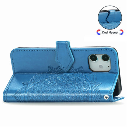For iPhone 12 mini Halfway Mandala Embossing Pattern Horizontal Flip Leather Case with Holder & Card Slots & Wallet & Lanyard(Blue)-garmade.com