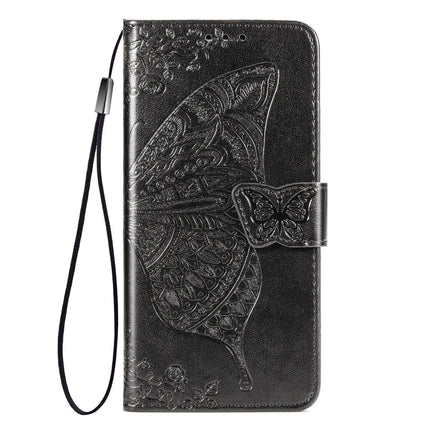 For iPhone 12 / 12 Pro 6.1 inch Butterfly Love Flower Embossed Horizontal Flip Leather Case with Bracket / Card Slot / Wallet / Lanyard(Black)-garmade.com