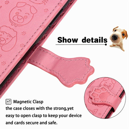 For iPhone 12 / 12 Pro Cute Cat and Dog Embossed Horizontal Flip Leather Case with Holder & Card Slots & Wallet & Lanyard(Pink)-garmade.com