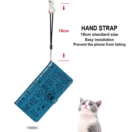 For iPhone 12 / 12 Pro Cute Cat and Dog Embossed Horizontal Flip Leather Case with Holder & Card Slots & Wallet & Lanyard(Blue)-garmade.com