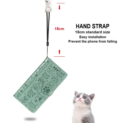 For iPhone 12 / 12 Pro Cute Cat and Dog Embossed Horizontal Flip Leather Case with Holder & Card Slots & Wallet & Lanyard(Green)-garmade.com