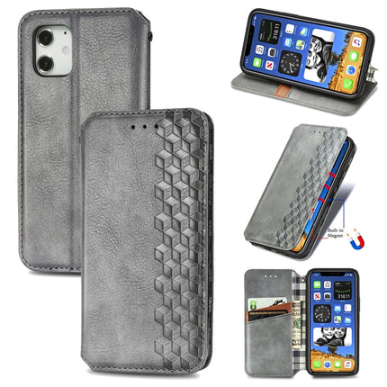 For iPhone 12 mini Cubic Grid Pressed Horizontal Flip Magnetic PU Leather Case with Holder & Card Slots & Wallet(Grey)-garmade.com