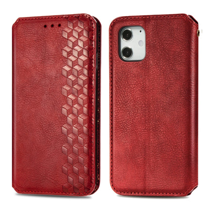 For iPhone 12 mini Cubic Grid Pressed Horizontal Flip Magnetic PU Leather Case with Holder & Card Slots & Wallet(Red)-garmade.com