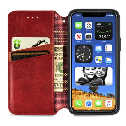 For iPhone 12 mini Cubic Grid Pressed Horizontal Flip Magnetic PU Leather Case with Holder & Card Slots & Wallet(Red)-garmade.com