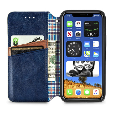 For iPhone 12 mini Cubic Grid Pressed Horizontal Flip Magnetic PU Leather Case with Holder & Card Slots & Wallet(Blue)-garmade.com