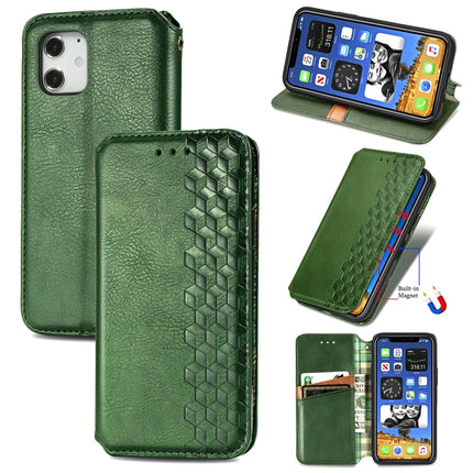 For iPhone 12 mini Cubic Grid Pressed Horizontal Flip Magnetic PU Leather Case with Holder & Card Slots & Wallet(Green)-garmade.com