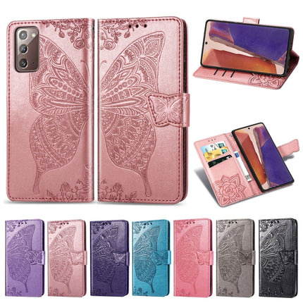 For Samsung Galaxy Note 20 Butterfly Love Flower Embossed Horizontal Flip Leather Case with Bracket / Card Slot / Wallet / Lanyard(Black)-garmade.com
