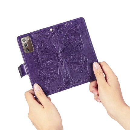 For Samsung Galaxy Note 20 Butterfly Love Flower Embossed Horizontal Flip Leather Case with Bracket / Card Slot / Wallet / Lanyard(Dark Purple)-garmade.com