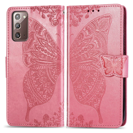 For Samsung Galaxy Note 20 Butterfly Love Flower Embossed Horizontal Flip Leather Case with Bracket / Card Slot / Wallet / Lanyard(Pink)-garmade.com