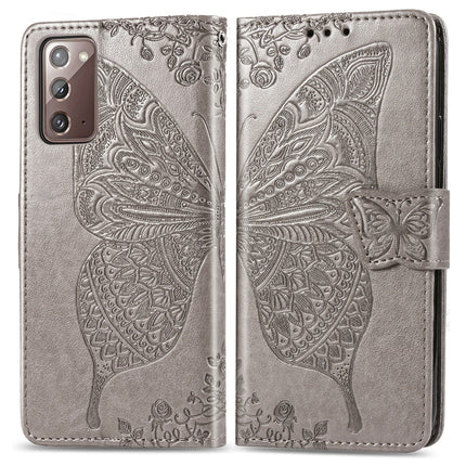 For Samsung Galaxy Note 20 Ultra Butterfly Love Flower Embossed Horizontal Flip Leather Case with Bracket / Card Slot / Wallet / Lanyard(Grey)-garmade.com