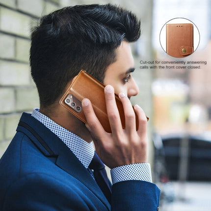For Samsung Galaxy Note 20 Retro Solid Color Leather Buckle Phone Case with Lanyard & Photo Frame & Card Slot & Wallet & Stand Function(Brown)-garmade.com