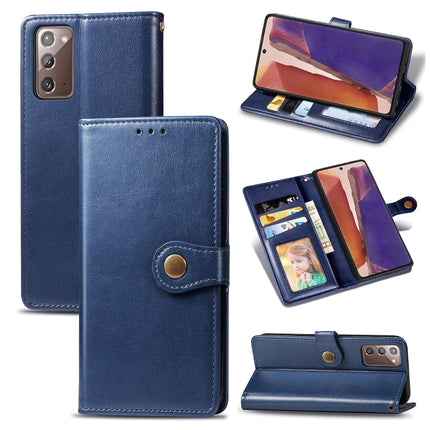 For Samsung Galaxy Note 20 Retro Solid Color Leather Buckle Phone Case with Lanyard & Photo Frame & Card Slot & Wallet & Stand Function(Blue)-garmade.com