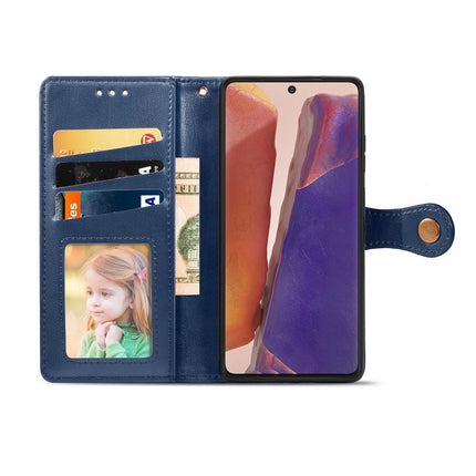 For Samsung Galaxy Note 20 Retro Solid Color Leather Buckle Phone Case with Lanyard & Photo Frame & Card Slot & Wallet & Stand Function(Blue)-garmade.com