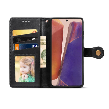 For Samsung Galaxy Note 20 Retro Solid Color Leather Buckle Phone Case with Lanyard & Photo Frame & Card Slot & Wallet & Stand Function(Black)-garmade.com