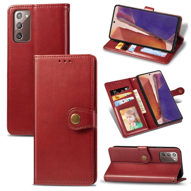 For Samsung Galaxy Note 20 Retro Solid Color Leather Buckle Phone Case with Lanyard & Photo Frame & Card Slot & Wallet & Stand Function(Red)-garmade.com