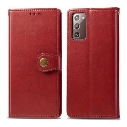 For Samsung Galaxy Note 20 Retro Solid Color Leather Buckle Phone Case with Lanyard & Photo Frame & Card Slot & Wallet & Stand Function(Red)-garmade.com