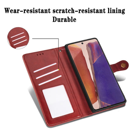 For Samsung Galaxy Note 20 Retro Solid Color Leather Buckle Phone Case with Lanyard & Photo Frame & Card Slot & Wallet & Stand Function(Red)-garmade.com