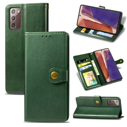 For Samsung Galaxy Note 20 Retro Solid Color Leather Buckle Phone Case with Lanyard & Photo Frame & Card Slot & Wallet & Stand Function(Green)-garmade.com