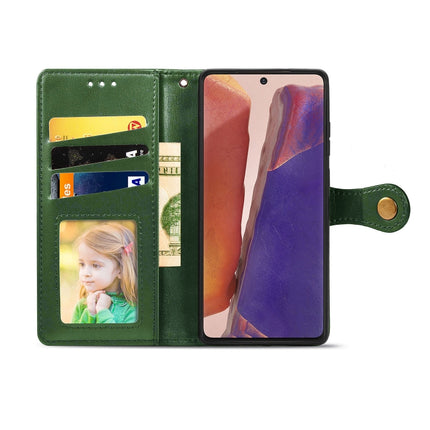 For Samsung Galaxy Note 20 Retro Solid Color Leather Buckle Phone Case with Lanyard & Photo Frame & Card Slot & Wallet & Stand Function(Green)-garmade.com