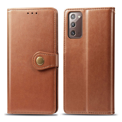 For Samsung Galaxy Note 20 Ultra Retro Solid Color Leather Buckle Phone Case with Lanyard & Photo Frame & Card Slot & Wallet & Stand Function(Brown)-garmade.com