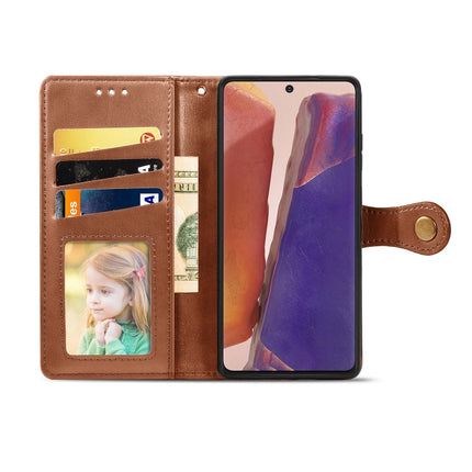 For Samsung Galaxy Note 20 Ultra Retro Solid Color Leather Buckle Phone Case with Lanyard & Photo Frame & Card Slot & Wallet & Stand Function(Brown)-garmade.com
