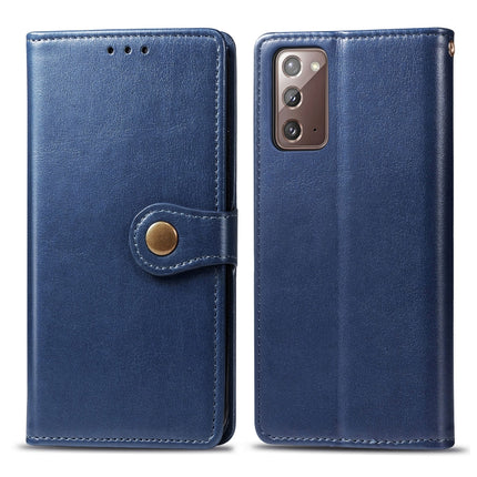 For Samsung Galaxy Note 20 Ultra Retro Solid Color Leather Buckle Phone Case with Lanyard & Photo Frame & Card Slot & Wallet & Stand Function(Blue)-garmade.com