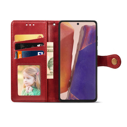 For Samsung Galaxy Note 20 Ultra Retro Solid Color Leather Buckle Phone Case with Lanyard & Photo Frame & Card Slot & Wallet & Stand Function(Red)-garmade.com