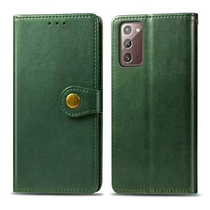 For Samsung Galaxy Note 20 Ultra Retro Solid Color Leather Buckle Phone Case with Lanyard & Photo Frame & Card Slot & Wallet & Stand Function(Green)-garmade.com