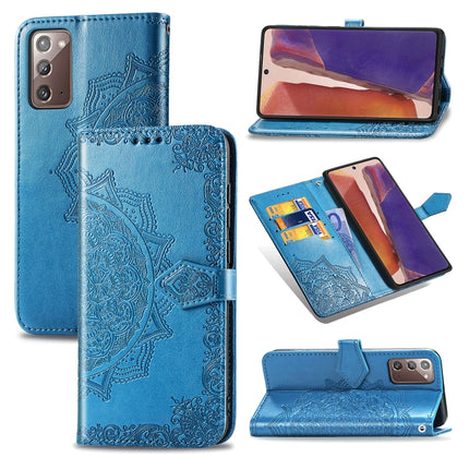 For Samsung Galaxy Note20 Halfway Mandala Embossing Pattern Horizontal Flip Leather Case with Holder & Card Slots & Wallet & Lanyard(Blue)-garmade.com