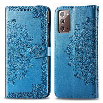 For Samsung Galaxy Note20 Halfway Mandala Embossing Pattern Horizontal Flip Leather Case with Holder & Card Slots & Wallet & Lanyard(Blue)-garmade.com