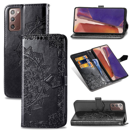 For Samsung Galaxy Note20 Halfway Mandala Embossing Pattern Horizontal Flip Leather Case with Holder & Card Slots & Wallet & Lanyard(Black)-garmade.com