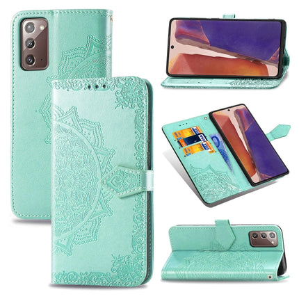 For Samsung Galaxy Note20 Halfway Mandala Embossing Pattern Horizontal Flip Leather Case with Holder & Card Slots & Wallet & Lanyard(Green)-garmade.com