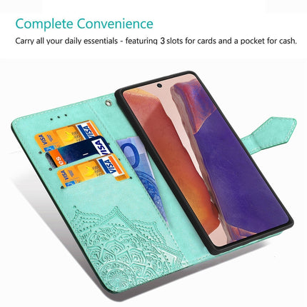 For Samsung Galaxy Note20 Halfway Mandala Embossing Pattern Horizontal Flip Leather Case with Holder & Card Slots & Wallet & Lanyard(Green)-garmade.com