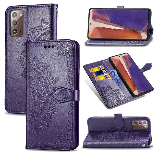 For Samsung Galaxy Note20 Ultra Halfway Mandala Embossing Pattern Horizontal Flip Leather Case with Holder & Card Slots & Wallet & Lanyard(Purple)-garmade.com