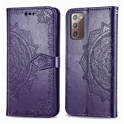 For Samsung Galaxy Note20 Ultra Halfway Mandala Embossing Pattern Horizontal Flip Leather Case with Holder & Card Slots & Wallet & Lanyard(Purple)-garmade.com