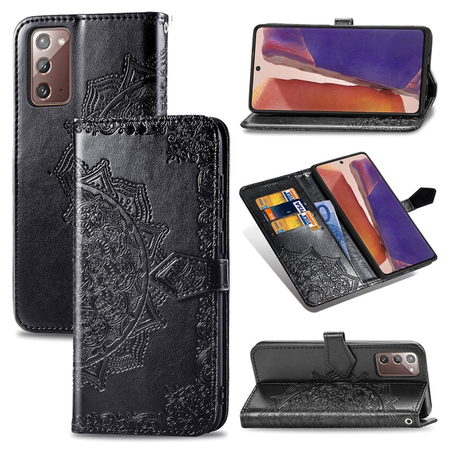 For Samsung Galaxy Note20 Ultra Halfway Mandala Embossing Pattern Horizontal Flip Leather Case with Holder & Card Slots & Wallet & Lanyard(Black)-garmade.com