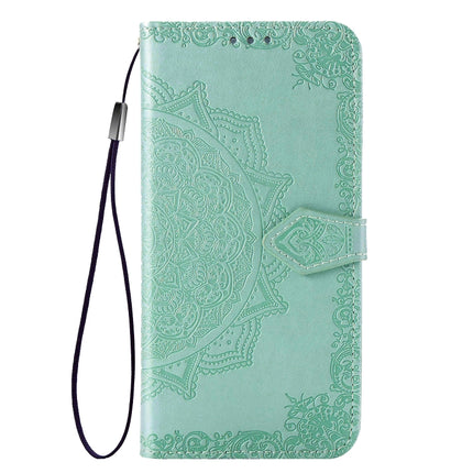 For Samsung Galaxy Note20 Ultra Halfway Mandala Embossing Pattern Horizontal Flip Leather Case with Holder & Card Slots & Wallet & Lanyard(Green)-garmade.com