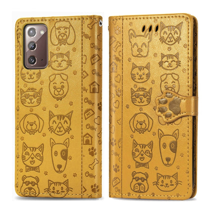 For Samsung Galaxy Note20 Cute Cat and Dog Embossed Horizontal Flip Leather Case with Bracket / Card Slot / Wallet / Lanyard(Yellow)-garmade.com