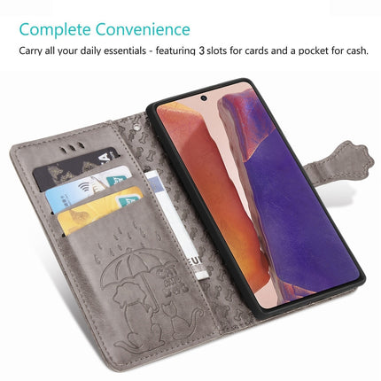 For Samsung Galaxy Note20 Cute Cat and Dog Embossed Horizontal Flip Leather Case with Bracket / Card Slot / Wallet / Lanyard(Grey)-garmade.com
