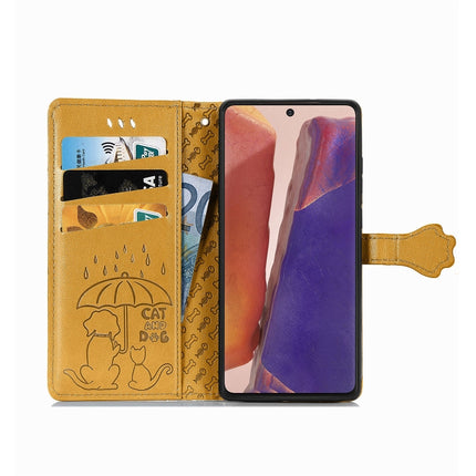 For Samsung Galaxy Note20 Ultra Cute Cat and Dog Embossed Horizontal Flip Leather Case with Bracket / Card Slot / Wallet / Lanyard(Yellow)-garmade.com
