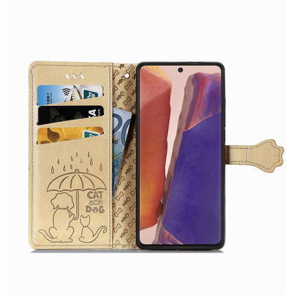 For Samsung Galaxy Note20 Ultra Cute Cat and Dog Embossed Horizontal Flip Leather Case with Bracket / Card Slot / Wallet / Lanyard(Gold)-garmade.com