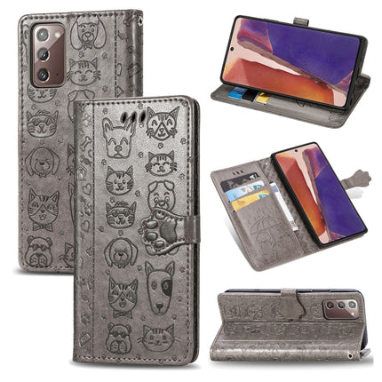 For Samsung Galaxy Note20 Ultra Cute Cat and Dog Embossed Horizontal Flip Leather Case with Bracket / Card Slot / Wallet / Lanyard(Grey)-garmade.com