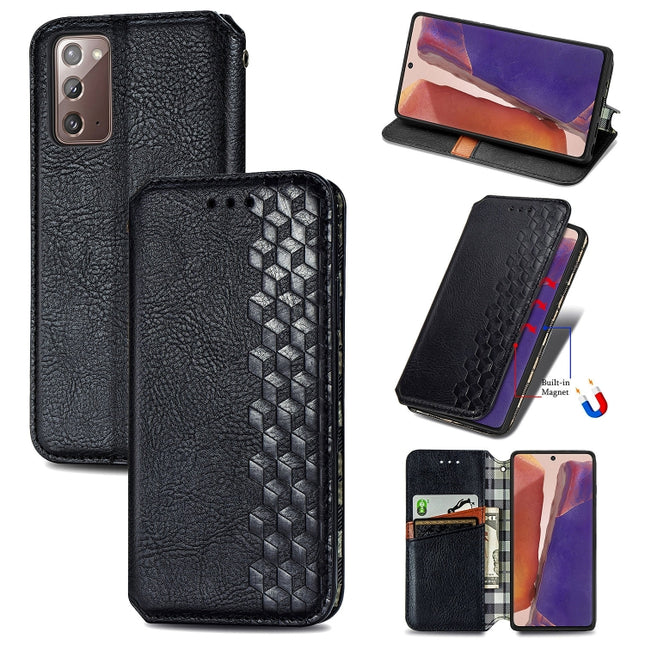 For Samsung Galaxy Note 20 Cubic Grid Pressed Horizontal Flip Magnetic PU Leather Case with Holder & Card Slots & Wallet(Black)-garmade.com