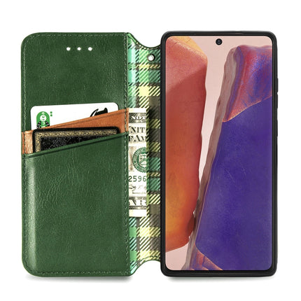 For Samsung Galaxy Note 20 Cubic Grid Pressed Horizontal Flip Magnetic PU Leather Case with Holder & Card Slots & Wallet(Green)-garmade.com