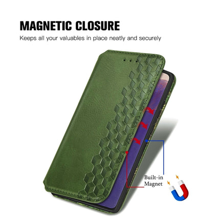 For Samsung Galaxy Note 20 Cubic Grid Pressed Horizontal Flip Magnetic PU Leather Case with Holder & Card Slots & Wallet(Green)-garmade.com