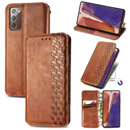 For Samsung Galaxy Note 20 Cubic Grid Pressed Horizontal Flip Magnetic PU Leather Case with Holder & Card Slots & Wallet(Brown)-garmade.com