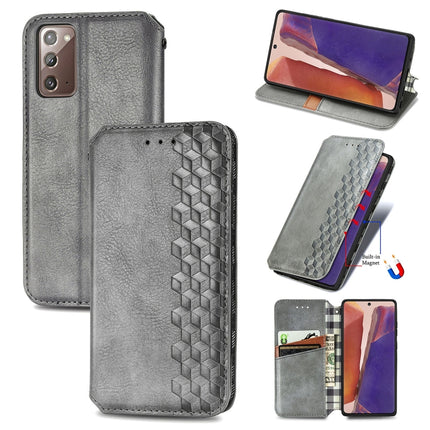 For Samsung Galaxy Note 20 Cubic Grid Pressed Horizontal Flip Magnetic PU Leather Case with Holder & Card Slots & Wallet(Grey)-garmade.com